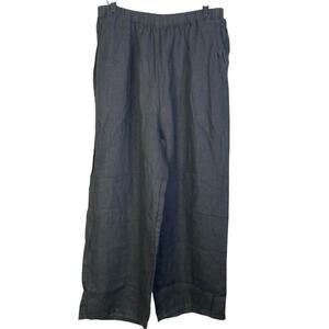 Flax Women’s Black Linen Full Elastic Wide Leg Pants Lagenlook Large